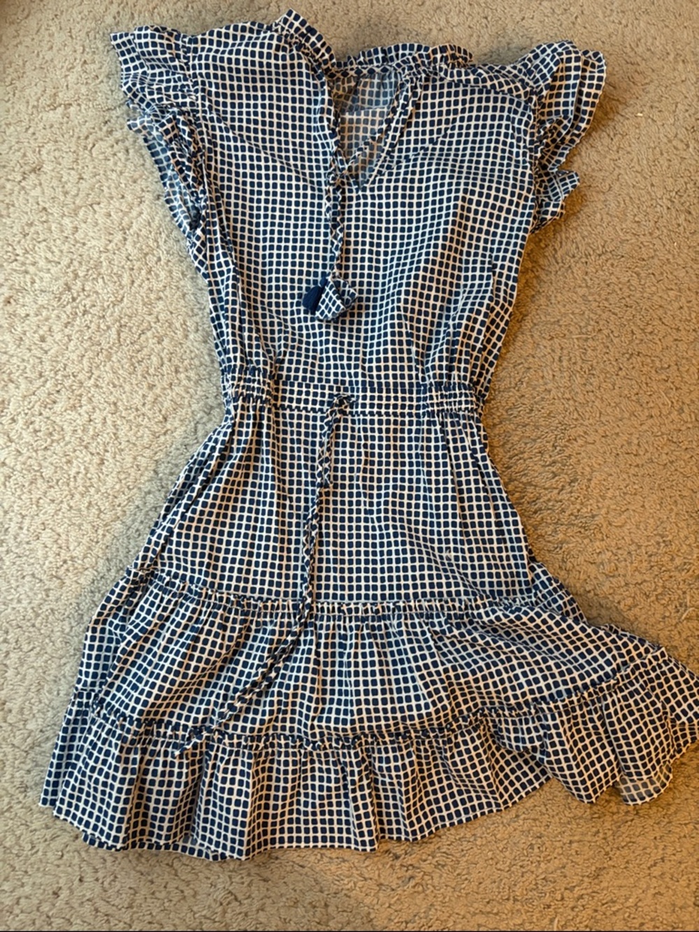 Vineyard Vines Cream Dress with Navy Square Print
